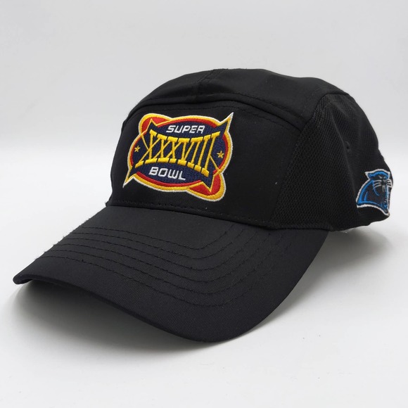 Super Bowl XXXVIII 5-Panel Hat Panthers Patriots NFL Cap 2004 Champions Black